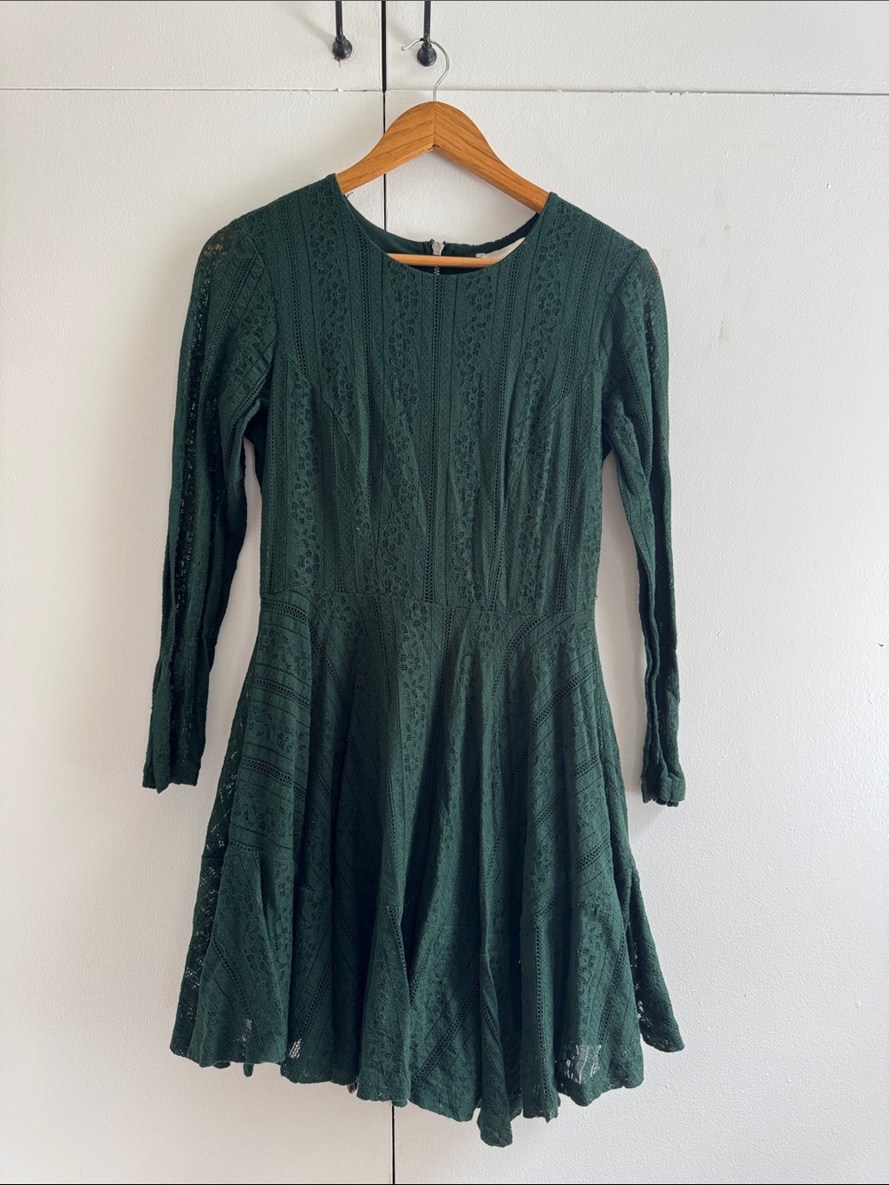 H&M Dark Green Long-Sleeve Lace Fit-and-Flare Dress